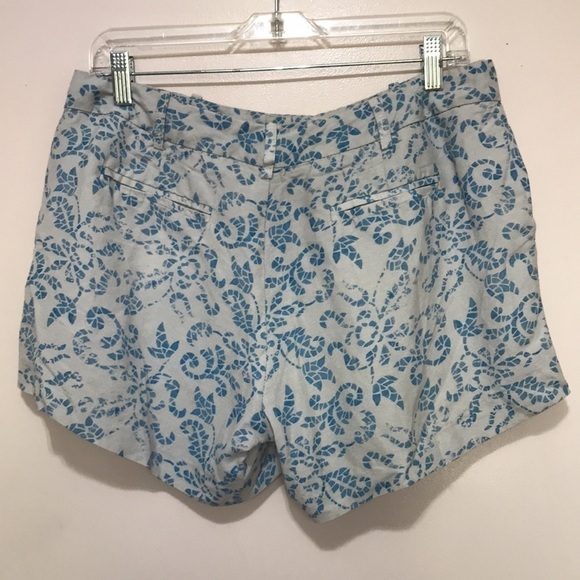 SANDRO linen blend high waist blue floral mosaic print shorts 10 - Picture 4 of 10